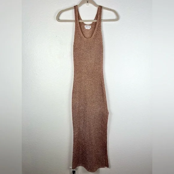 lovers and friends rose gold dress Lovers & Friends Metallic Midi Sleeveless Fiona Dress Rose Gold Color Size S